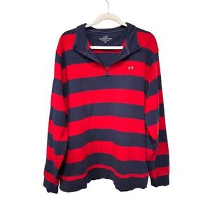 Vineyard Vines Mens Alumni Stripe 1/4 Zip Pullover‎ Shep Shirt XL Red Blue Prep